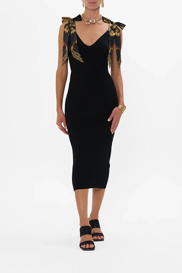 CAMILLA Long Knit Dress With Silk Ties - Medium -SALE