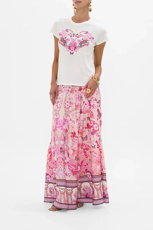CAMILLA Slim Fit Round Neck T-Shirt - White/ Pink -SALE