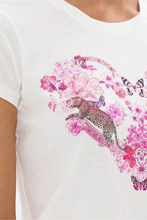 CAMILLA Slim Fit Round Neck T-Shirt - White/ Pink -SALE