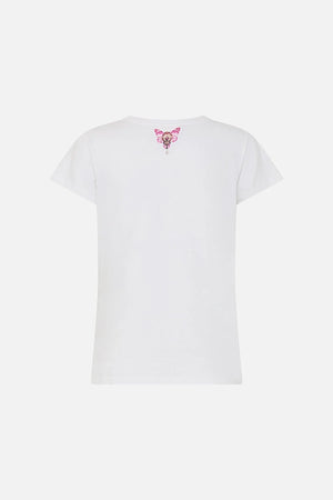 CAMILLA Slim Fit Round Neck T-Shirt - White/ Pink -SALE