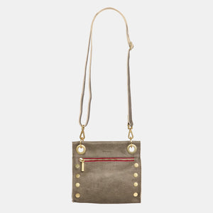 Hammitt Small Leather Crossbody Bag TONY SML Pewter/Brushed Gold Red Zip