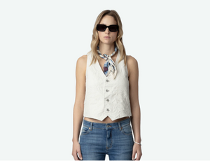 White Emilie Crinkled Leather Vest