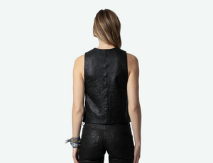 Black Emilie Crinkled Leather Vest