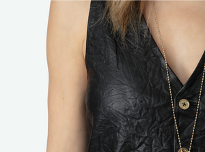 Black Emilie Crinkled Leather Vest