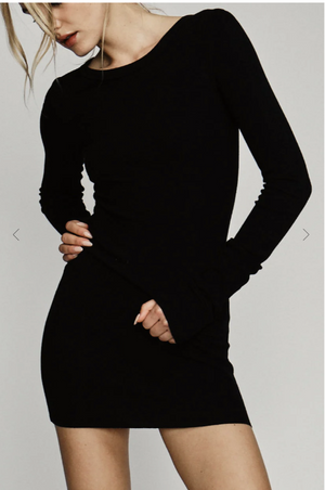 LONG SLEEVE CREWNECK MINI DRESS BLACK