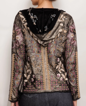 JOHNNY WAS Biya Black Metallic Short Hoodie